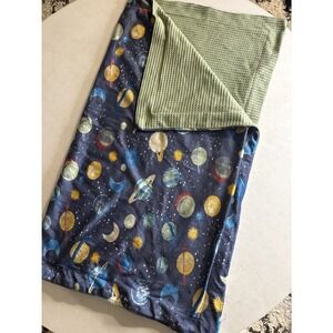 Mario Lopez Outer Space Planet Reversible Baby Boy Blanket Navy Blue Sage Green